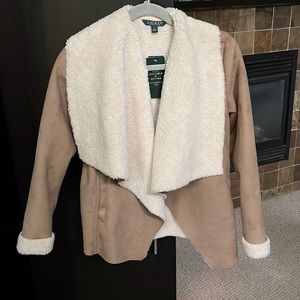 NWT Ralph Lauren Faux Fur Faux Suede Coat Jacket Shearling Trim